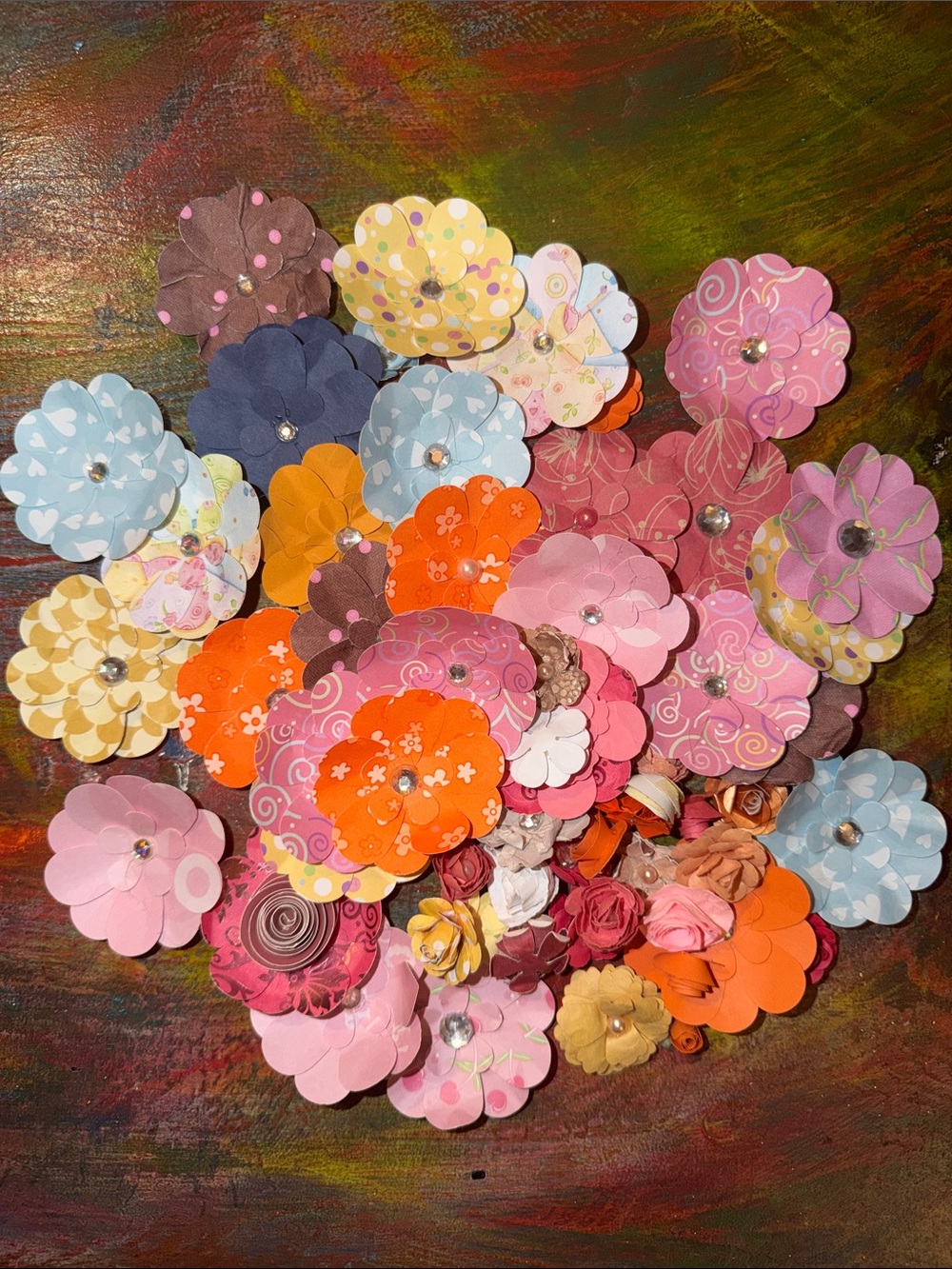 Handmade flowers paper crafted mixed color & size set of 50+ blooms bundle